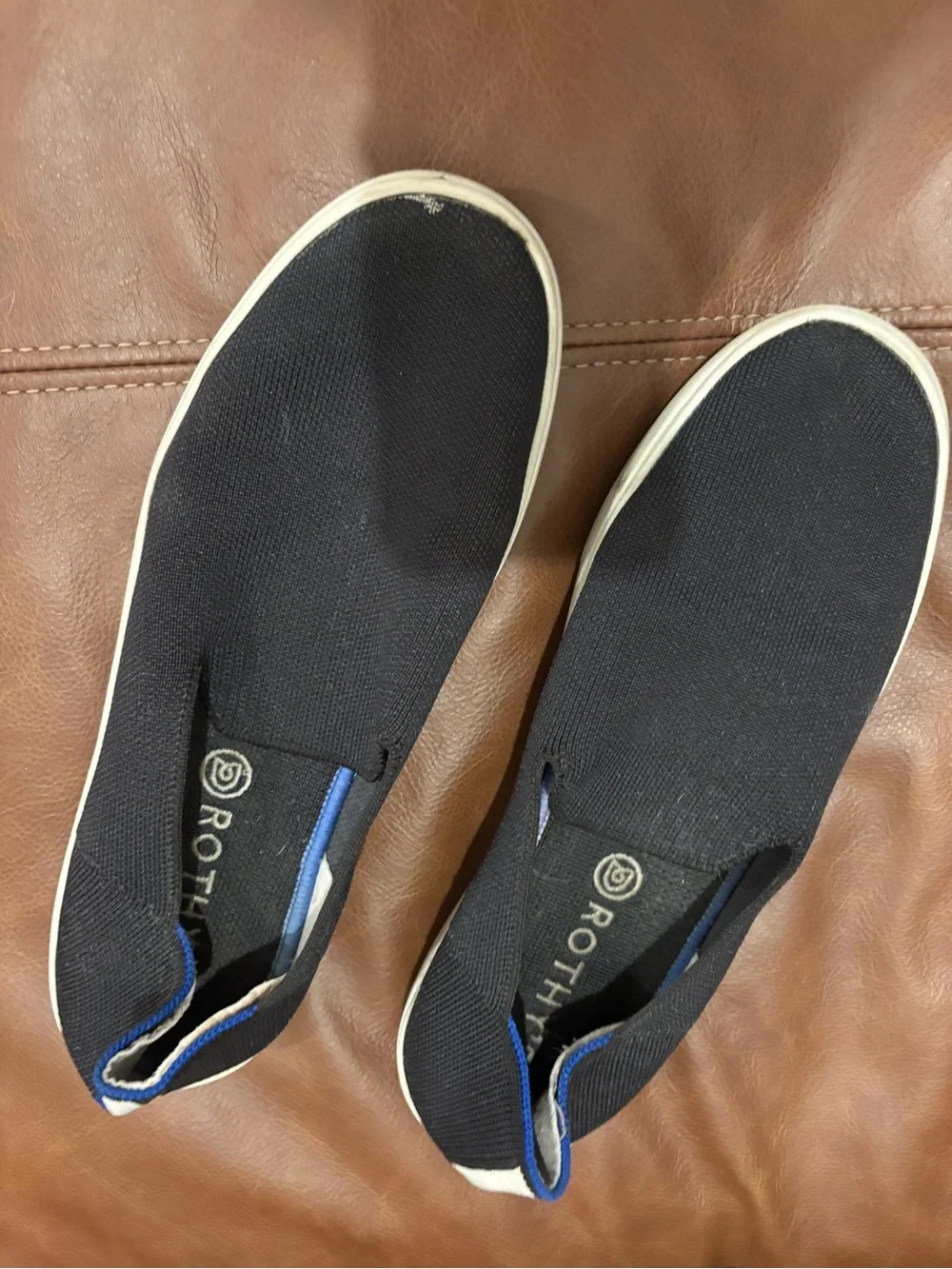 Rothy's Black Slip-On women’s 10 with Blue Trim